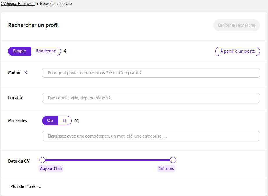 Définir ma recherche 🎬 – Hellowork recruteur Aide